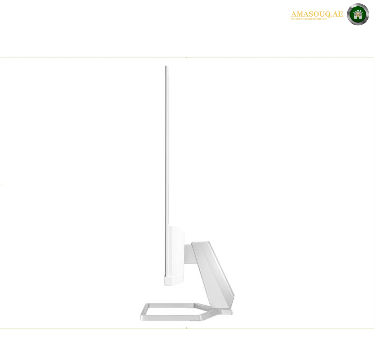

HP 527sw monitor featuring 99% sRGB colour coverage. A slim white computer monitor shown from a side profile view, standing on a matching white stand against a plain white background.