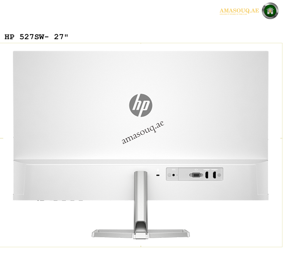HP 527SW 27-inch white monitor rear design | 527SW. HP monitor with AMASOUQ.AE branding on a white background