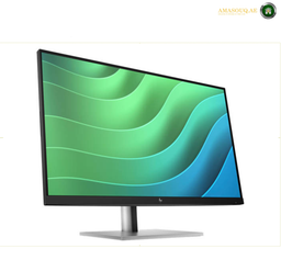 HP E27 G5 27" FHD Monitor | 6N4E2AS#ABV. A modern LED computer monitor with a thin black bezel and a silver stand, shown at an angle against a white background. The screen displays a green and blue wavy graphic.