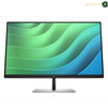 HP E27 G5 Front View 27" FHD Monitor | 6N4E2AS#ABV. A modern computer monitor with a slim black bezel and stand, displaying a green and blue wavy graphic on the screen, set against a plain white background.