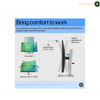 HP E27 G5 27" FHD Office Monitor | 6N4E2AS#ABV. An informational product graphic for an HP monitor stand with text reading 'Bring comfort to work' and diagrams showing tilt, swivel, and height adjustment. The HP logo appears at the bottom right.