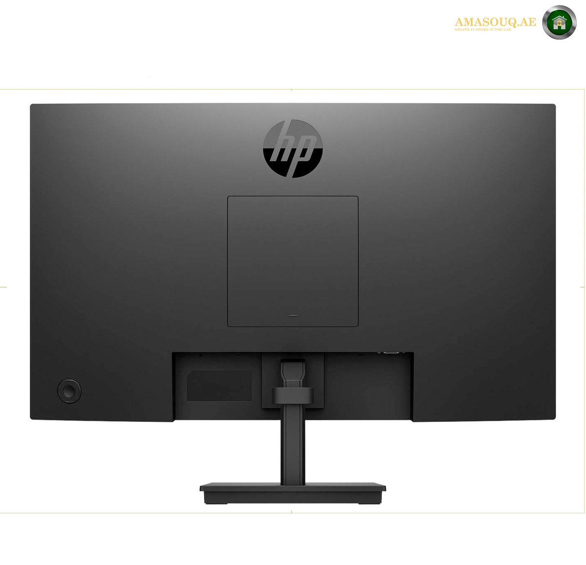 HP S3 324pf 23.8 inch FHD business monitor | 9U5J5AS#ABV. Rear view of an HP monitor with a matte black finish, showing the HP logo, stand, and port area on a white background.