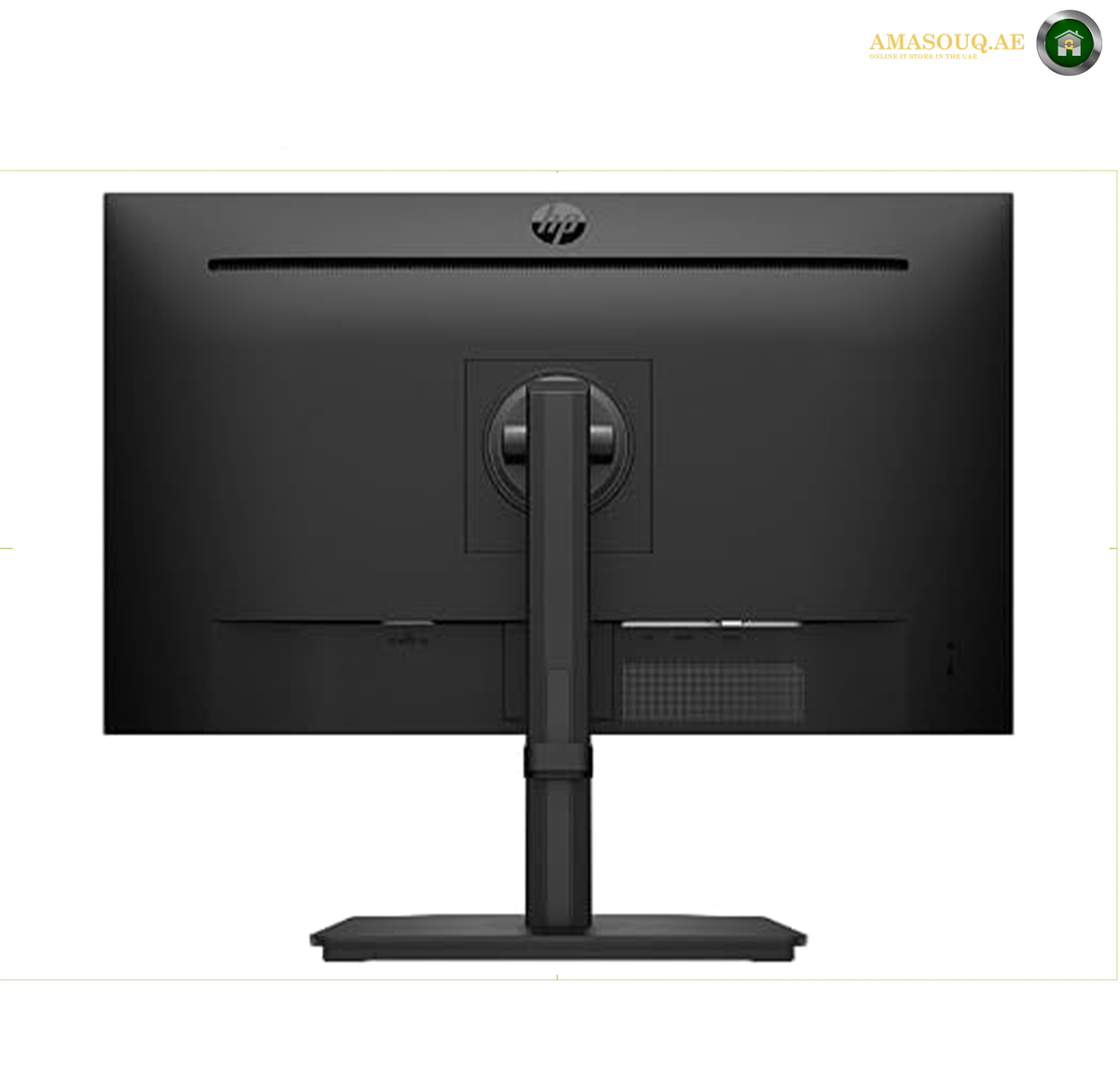 HP S3 Pro 327pe 27 inch FHD display | B1GM6AS#ABV. The back view of an HP desktop monitor with a black stand, shown against a white background with a light gray border.