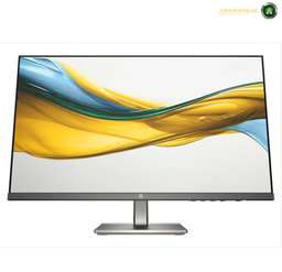 HP S5 524da 23.8 inch Full HD monitor front view | B11W5AS#ABV. A modern computer monitor with a slim black bezel and a silver stand, displaying a colorful abstract wave wallpaper on a white background.
