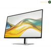 HP S5 527pq 27" QHD Monitor | 9D9S0AS#ABV. A modern curved computer monitor with a slim black bezel and a silver stand, displaying a colorful abstract wave graphic on a white background.