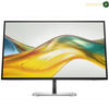 HP S5 527pq Front View 27" QHD Monitor | 9D9S0AS#ABV. A modern computer monitor with a slim black bezel and a silver stand, displaying a colorful abstract wave graphic on a white background.