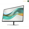 HP S5 527pu 27 inch QHD USB-C monitor | 9E0G5AS#ABV.A modern curved computer monitor with a slim black bezel and a silver stand, displaying a colorful abstract wave wallpaper on a white background.