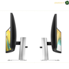 HP S5 534pm USB-C Monitor | 9E0Z2UT#ABV. Two modern curved computer monitor stands shown from the side on a white background, with colorful screen content visible. The stands have black outer shells and silver metallic center posts and bases.