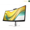 HP S5 534pm WQHD USB-C Monitor | 9E0Z2UT#ABV.A curved computer monitor with a black bezel and stand, displaying a colorful abstract wallpaper. The monitor is photographed on a clean white background with a small logo watermark in the top right corner.