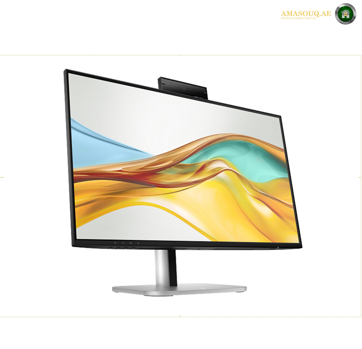 HP S5 Pro 524pm 23.8 inch Full HD monitor front view | 9E0G9AS#ABV. A modern computer monitor with a sleek black bezel, a silver stand, and a built-in webcam on top, shown against a plain white background.