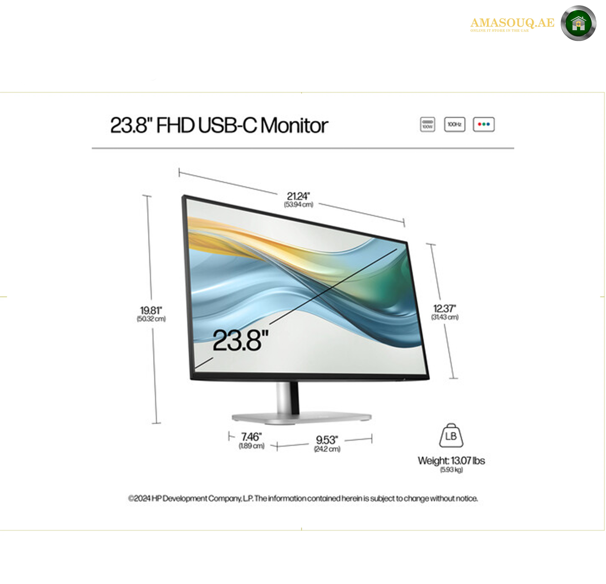 HP S5 Pro 524pu 23.8 inch Full HD monitor front view | 9D9V7AS#ABV