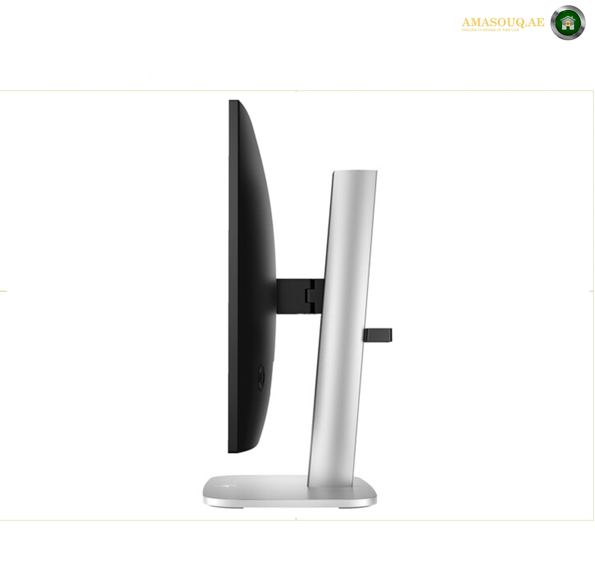 HP S5 Pro 524pu professional office monitor | 9D9V7AS#ABV. A side profile view of a modern computer monitor with a black screen bezel and a silver metallic stand, shown against a plain white background.