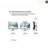 HP S5 Pro 524pu 23.8 inch FHD business monitor | 9D9V7AS#ABV. An informational graphic for HP Eye Ease monitor comfort settings, showing three monitor positions labeled Swivel, Pivot, and Height adjust, with text explaining how to control your comfort and a small AMASOUQAE watermark/logo in the top right.