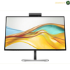 HP S5 Pro 527pf 27 inch Full HD monitor front view | B28F5AS#ABV. A modern computer monitor with a thin black bezel, a silver stand, and a built-in webcam on top, shown against a plain white background. The screen displays a colorful abstract wave graphic.