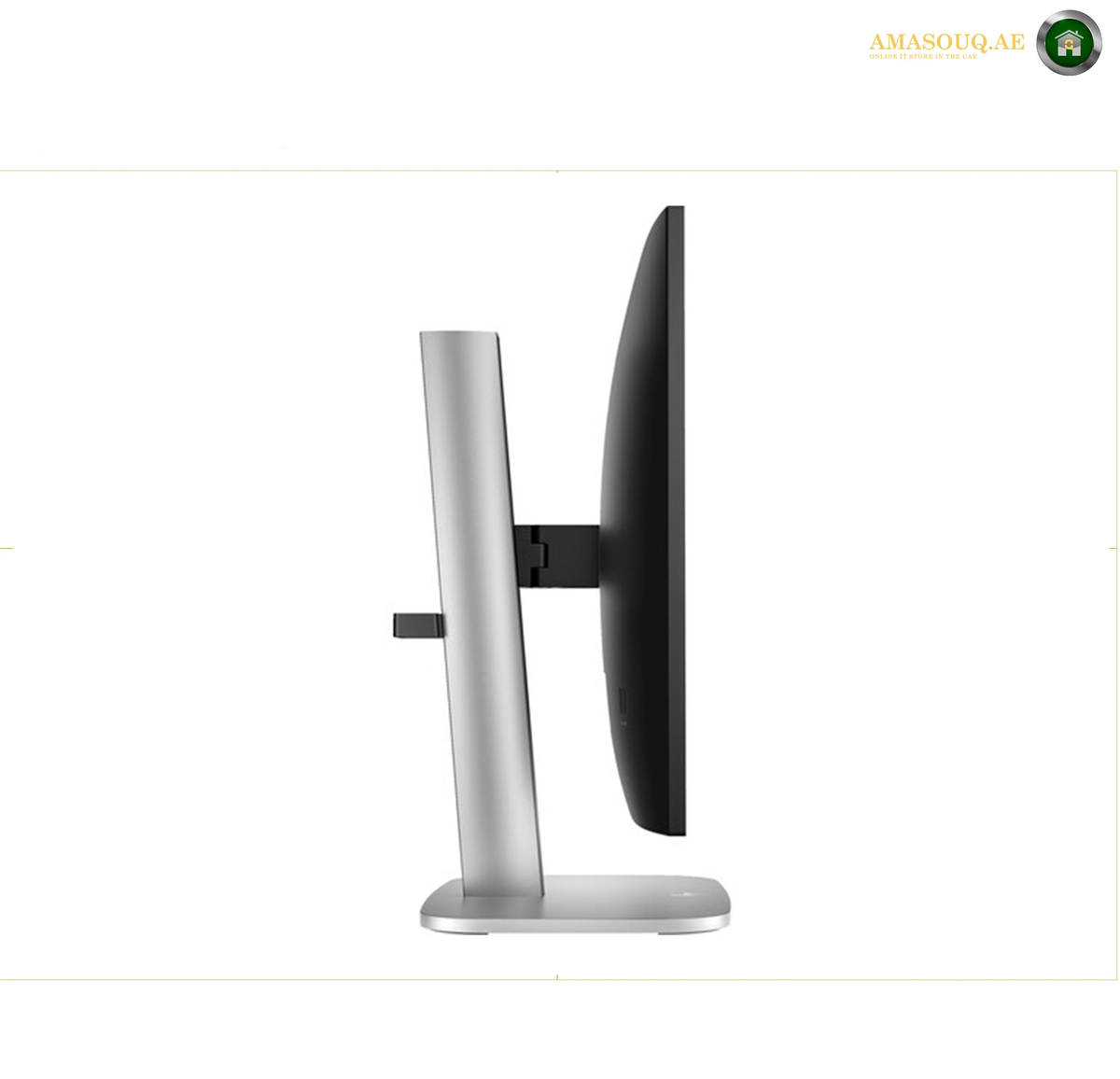 HP S5 Pro 527pf 27 inch FHD display | B28F5AS#ABV.A modern computer monitor with a slim black screen and a silver metallic stand, shown from a side profile view against a white background.