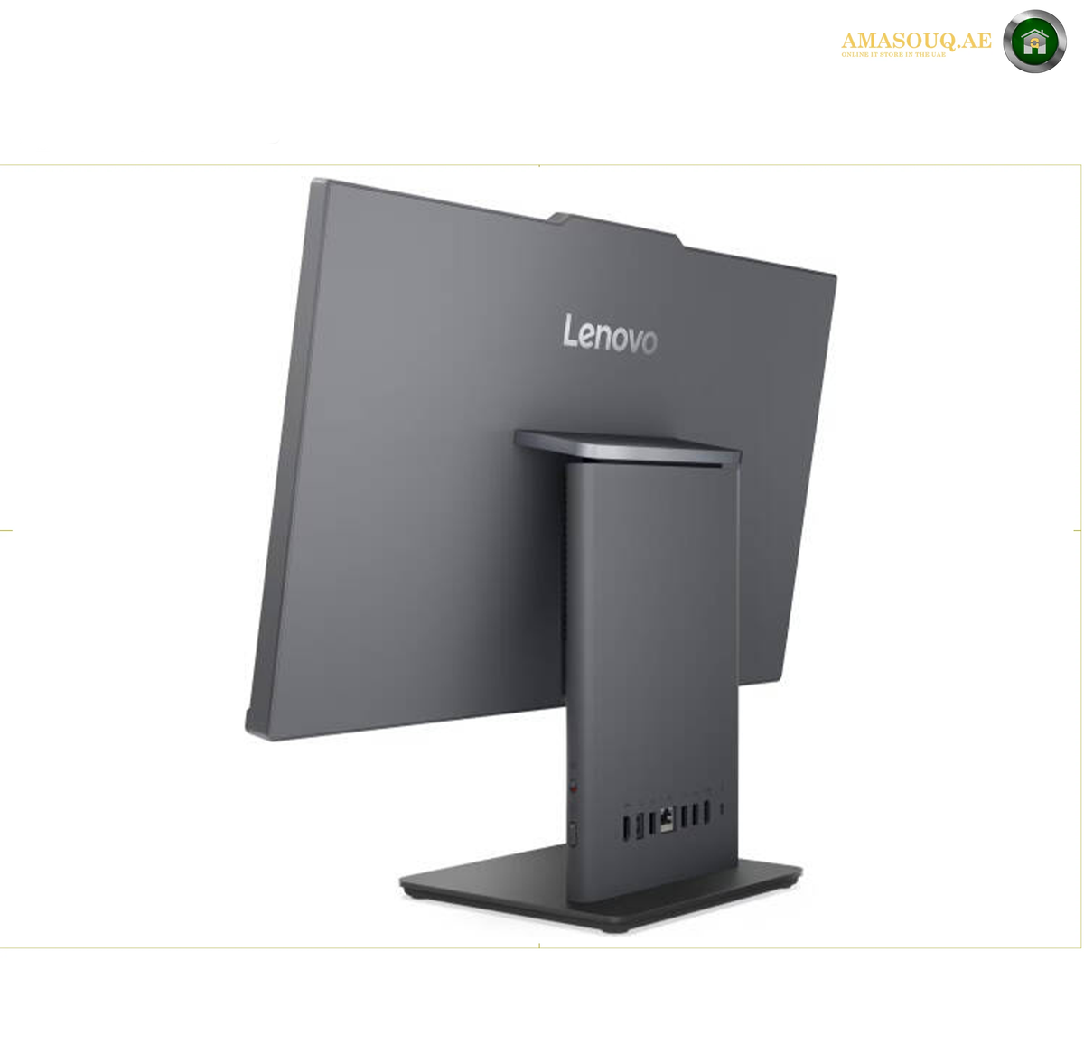 Lenovo AIO neo 50a Grey All-in-One Desktop 12SC007LGP.A Lenovo desktop computer monitor with a dark gray stand, shown from a three-quarters angle against a white background.