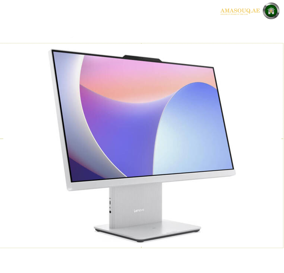Lenovo IdeaCentre AIO 24IRH9 23.8 inch Full HD Non-Touch Display F0HN00N5AX.A Lenovo all-in-one desktop computer with a white bezel and stand, displaying a colorful abstract screen wallpaper, set against a plain white background.