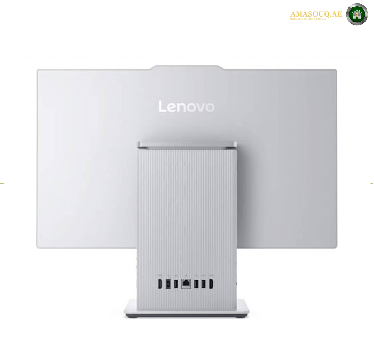 Lenovo IdeaCentre AIO 24IRH9 512GB SSD All-in-One Desktop PC F0HN00N5AX.A Lenovo desktop monitor with an integrated tower PC, shown from the rear on a white background.