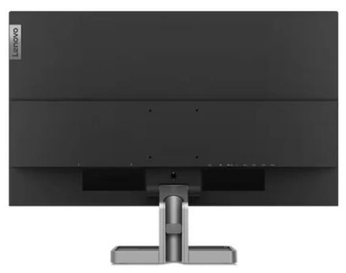 Lenovo L32p-30 3840x2160 4K UHD IPS Display. A Lenovo computer monitor shown from the back, featuring a matte black bezel and stand on a white background.
