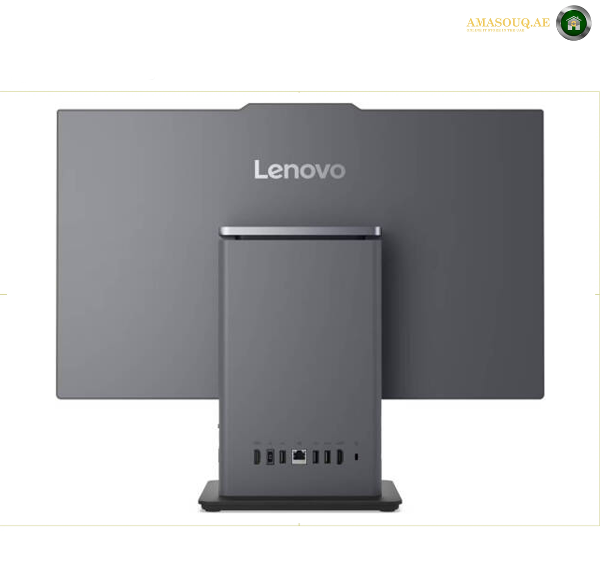 Lenovo ThinkCentre neo 50a 24 Gen 5 16GB RAM 512GB SSD.A Lenovo desktop computer with an integrated rear-facing monitor and tower, shown from the back on a white background.