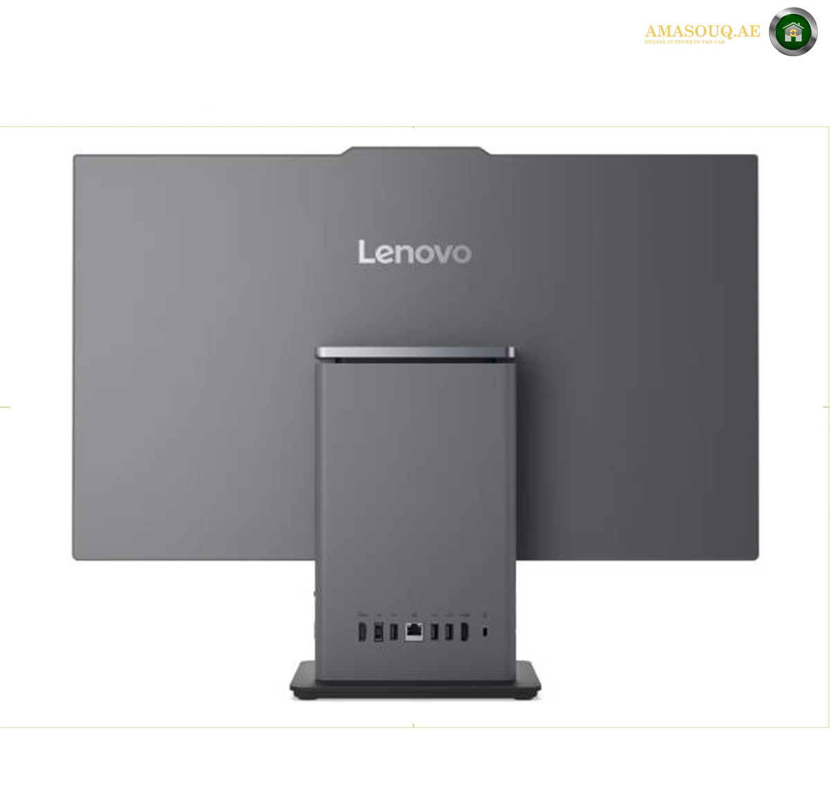 Lenovo ThinkCentre neo 50a 24 Gen 6 16GB RAM 512GB SSD.Lenovo desktop computer with an integrated, wide 27-inch display and a slim tower chassis, shown from the front on a white background.