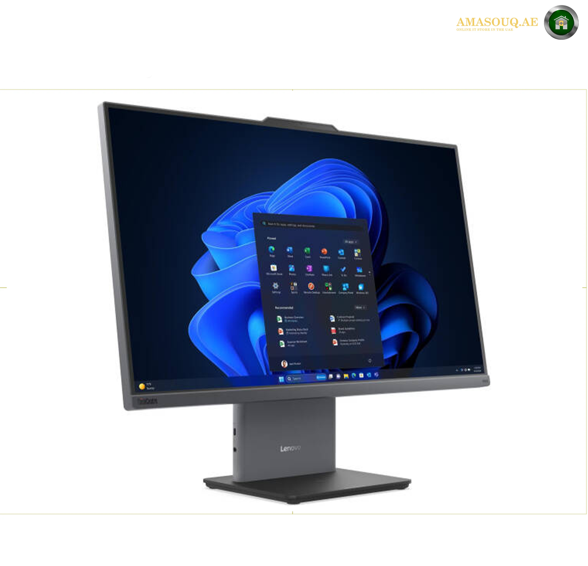 Lenovo ThinkCentre neo 50a 24 Gen 6 23.8 inch FHD Touch Display.A Lenovo ThinkPad desktop monitor with a slim dark gray stand, displaying the Windows 11 desktop on a clean white background.
