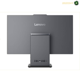 Lenovo ThinkCentre neo 50a 27 Gen 5 Luna Grey All-in-One PC. Lenovo all-in-one desktop computer with a large dark gray monitor and matching tower, shown from the back on a white background.