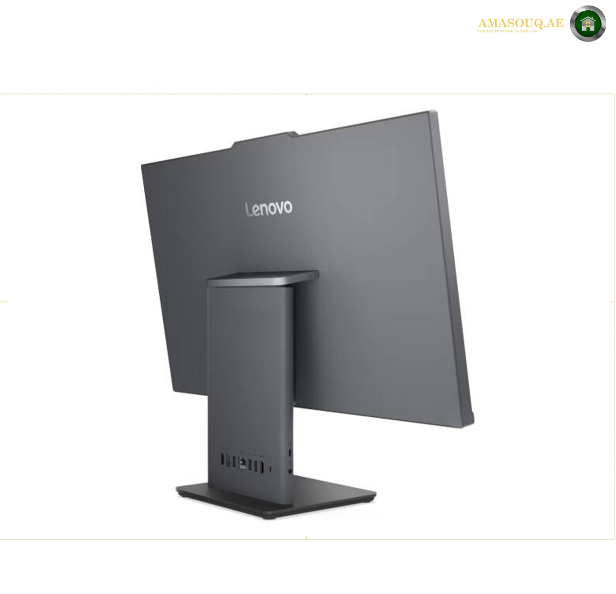 Lenovo ThinkCentre neo 50a 27 Gen 6 16GB RAM 512GB SSD All-in-One PC 13QE000RGP. Lenovo all-in-one desktop computer shown from the back, featuring a dark gray matte finish and a minimalist stand, set against a plain white background.