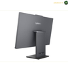 Lenovo ThinkCentre neo 50a 27 Gen 6 Rear View All-in-One Desktop 13QE000RGR.A Lenovo computer monitor shown from the rear three-quarter angle, featuring a dark gray matte finish and a matching stand, set against a plain white background.