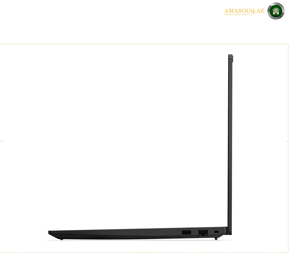 Lenovo ThinkPad E16 Gen 4 16 inch WUXGA 1920 x 1200 display | 21YC0030GQ. A slim black laptop shown from the side profile on a plain white background, with a small Amasouqae watermark in the top right corner.