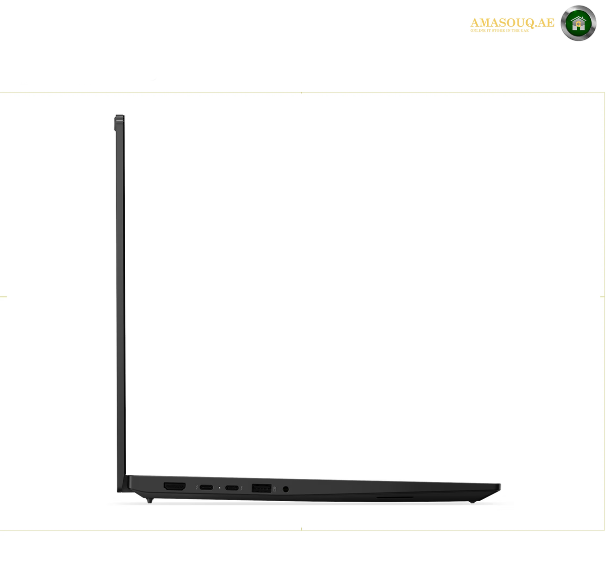 Lenovo ThinkPad E16 Gen 4 laptop side ports and connectivity details | 21YC0030GQ.A slim black laptop shown from the side profile on a white background, with a small logo watermark in the top right corner.