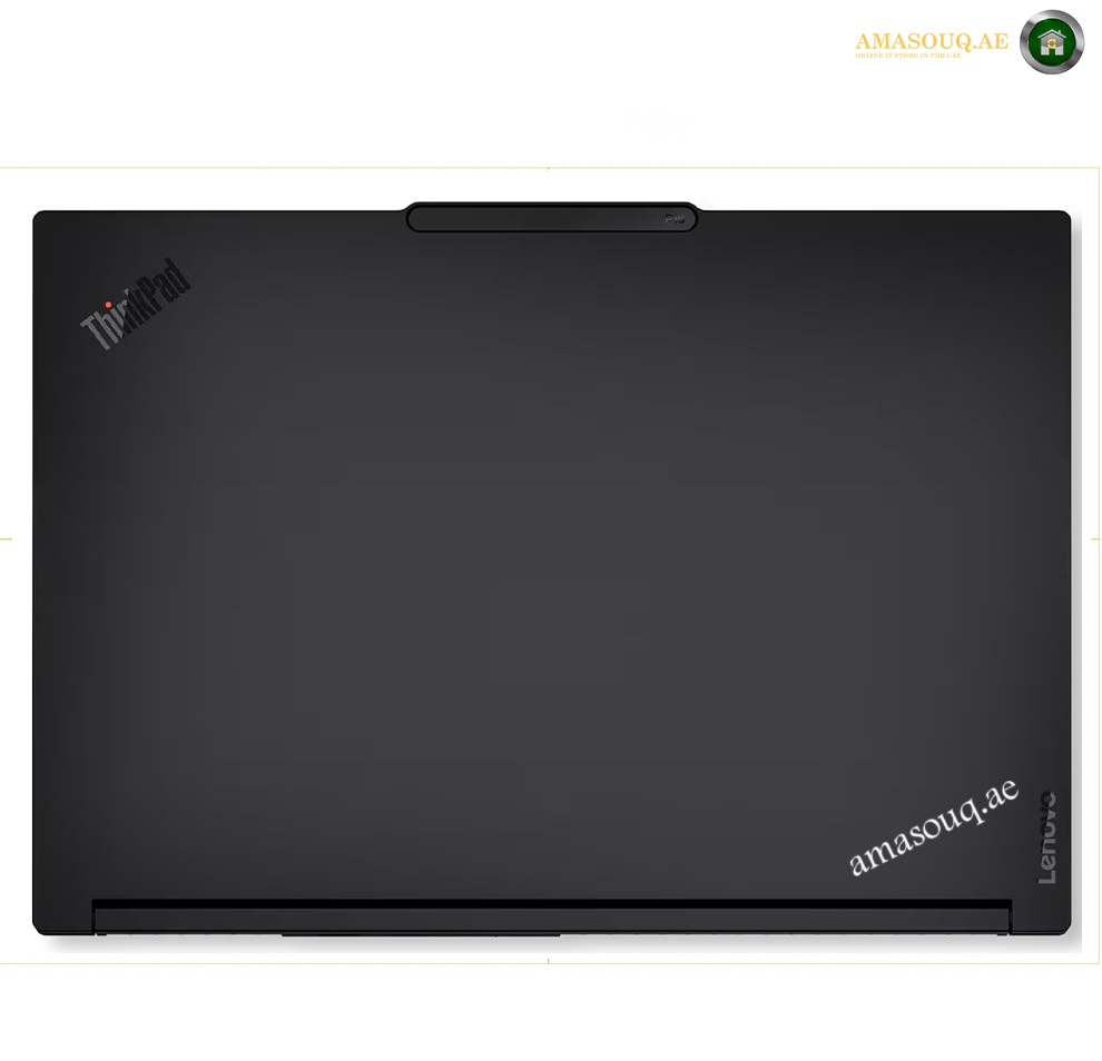 A closed black Lenovo ThinkPad laptop shown from the top on a white background, with the ThinkPad logo in the upper left and amazonq.ae printed in white near the lower right. Lenovo ThinkPad P16 Gen 3 workstation side ports