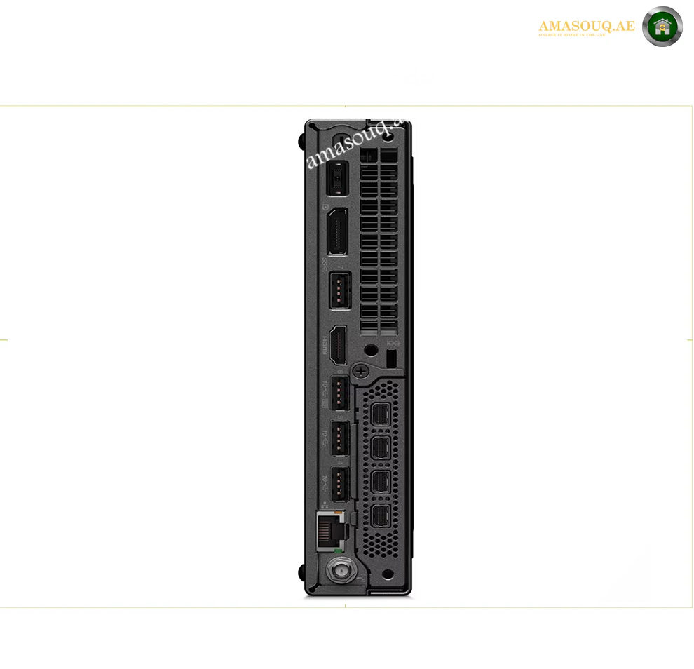 A black Dell desktop mini PC shown from the rear side panel, featuring various ports and ventilation grilles, set against a plain white background with a watermark.