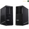 Two black Lenovo ThinkStation desktop towers shown side by side on a white background, with AMD Ryzen processors and DDR4 RAM. The ThinkStation branding is visible on the front of both units.