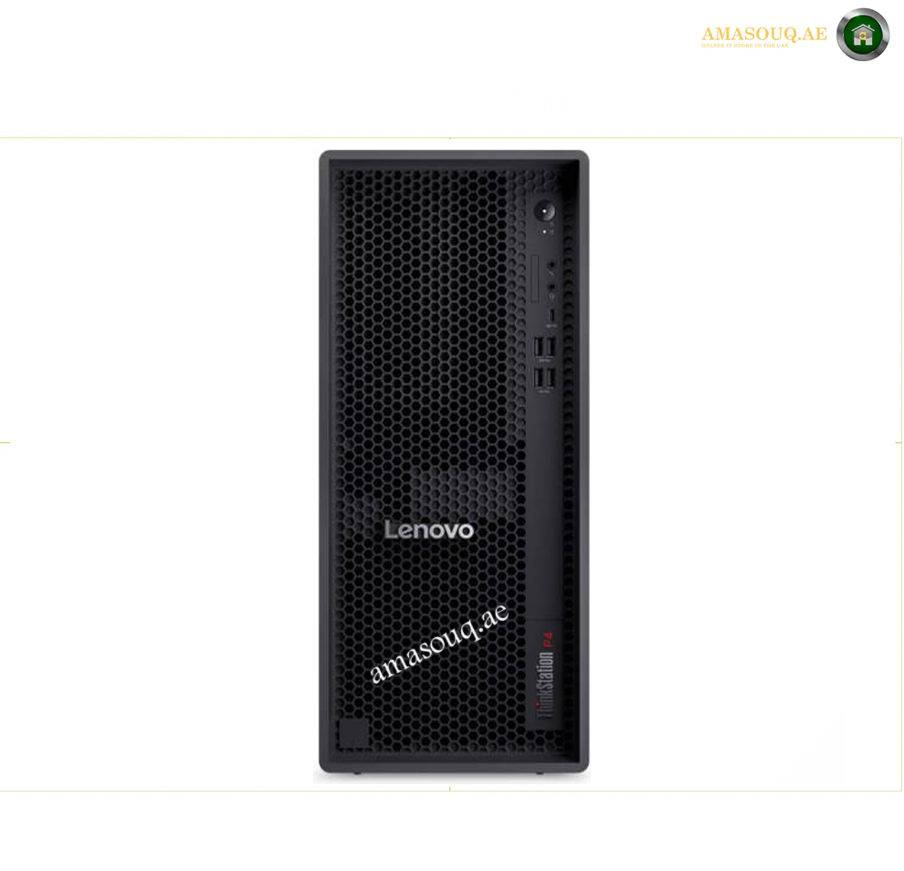 A Lenovo ThinkCentre M1020 2-in-1 desktop computer shown from the front on a plain white background. The device is black with a honeycomb-patterned front grille, featuring the Lenovo logo and a small ThinkCentre M1020 label on the lower right. Lenovo ThinkStation P4 tower workstation side view
