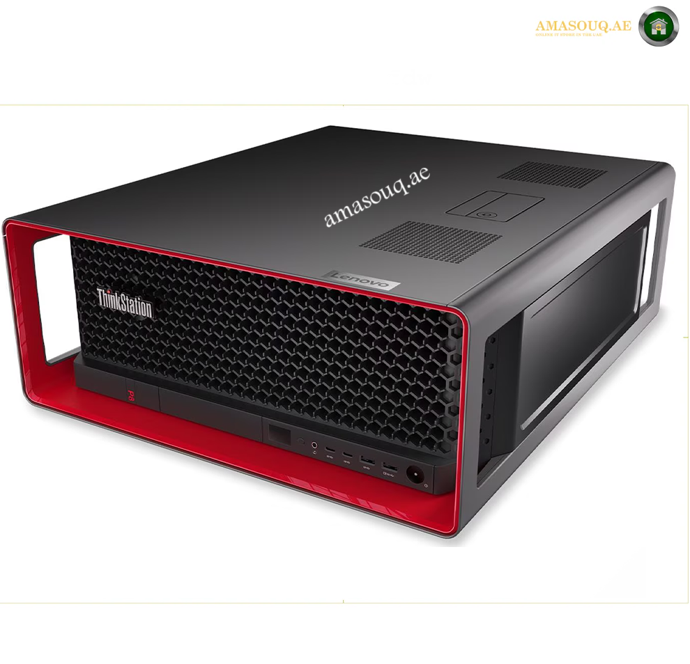 ThinkStation mini desktop computer in black and red, featuring a honeycomb front grille, USB ports, and a slim profile, shown on a white background with a watermark.