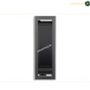 Lenovo ThinkStation P8 30HH0020AX with Arabic keyboard and Calliope mouse. A tall, narrow glass wine refrigerator or wine cooler with a dark gray metallic frame and a black door, shown against a plain white background with a diagonal 'amasouq.ae' watermark.