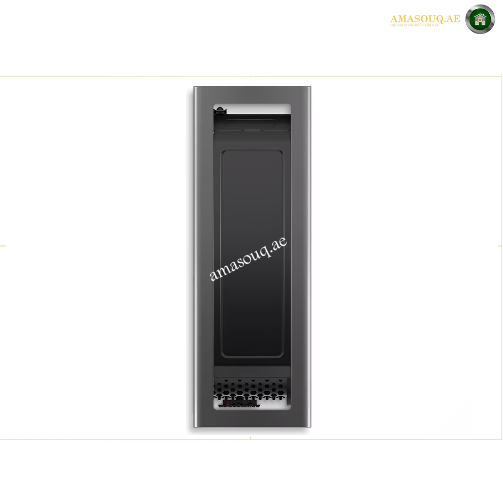 A tall, narrow glass wine refrigerator or wine cooler with a dark gray metallic frame and a black door, shown against a plain white background with a diagonal 'amasouq.ae' watermark. Lenovo ThinkStation P8 Arabic keyboard and USB mouse