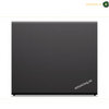 A closed black laptop with a subtle gradient finish, shown from the front against a white background with a small logo in the top right corner. Lenovo ThinkStation P8 workstation rear ports.