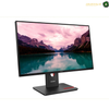 A Lenovo desktop monitor with a slim black bezel and stand, displaying a colorful mountain lake landscape on the screen. The monitor is photographed on a clean white background with a small logo watermark in the top right corner.