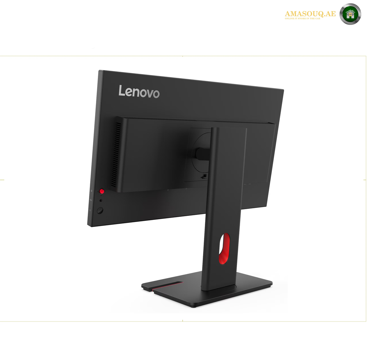 Lenovo Legion 27-inch monitor shown from the back, featuring a matte black finish, a textured central stand, and the Lenovo logo on the stand.