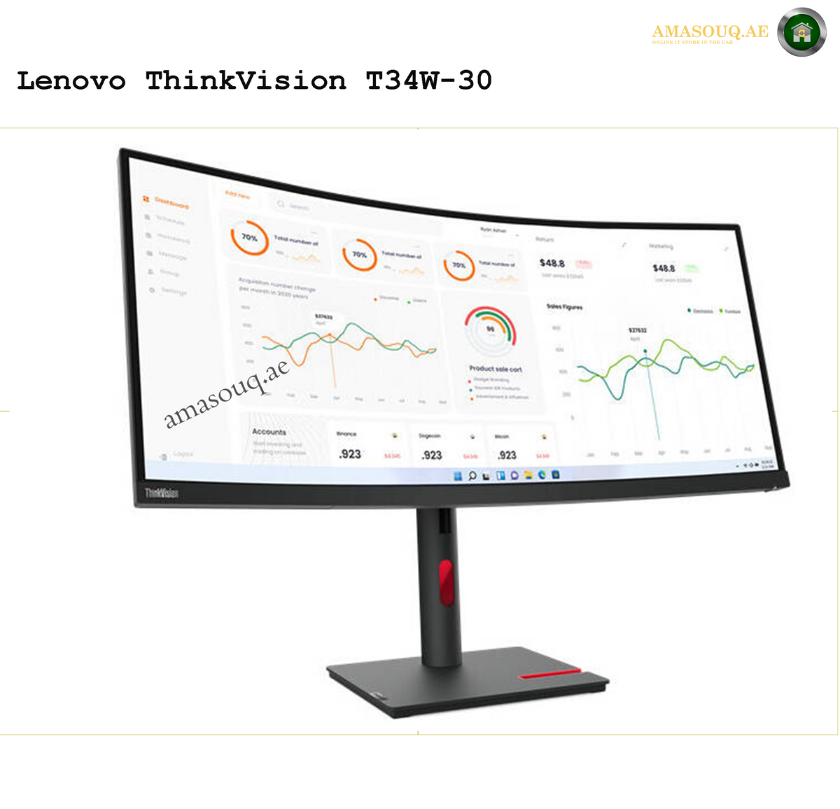 Lenovo ThinkVision T34w-30 34-inch UltraWide QHD Curved Monitor