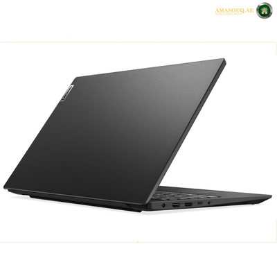 Lenovo V15 G4 15.6 inch Full HD Laptop Front View Slim Design | 83A1011JAK. A black Lenovo laptop shown open at an angle, displaying its matte black lid, keyboard, and side ports against a clean white background.