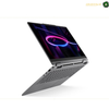 Lenovo Yoga 7 14-inch WUXGA touchscreen laptop | 83TC009WAK. A black Lenovo laptop shown open at an angle on a white background, with the screen turned on and displaying a blue Windows desktop. The Lenovo logo is visible on the bottom-right corner of the palm rest.
