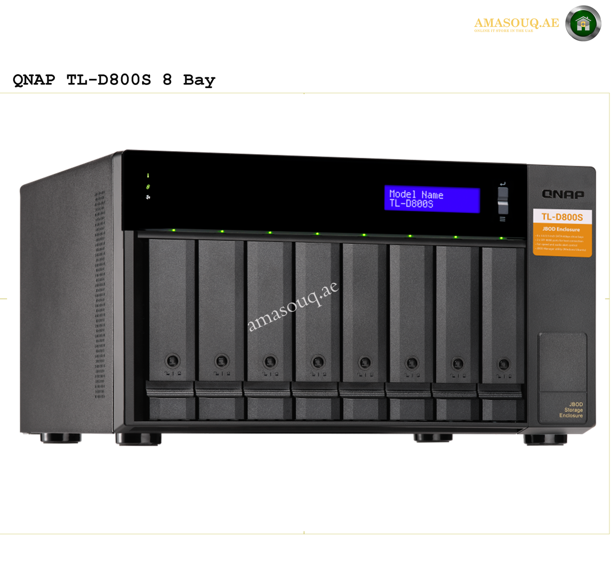 QNAP TL-D800S Front View Storage Enclosure | TL-D800S. QNAP TL-D800S 8 Bay storage device on a white background