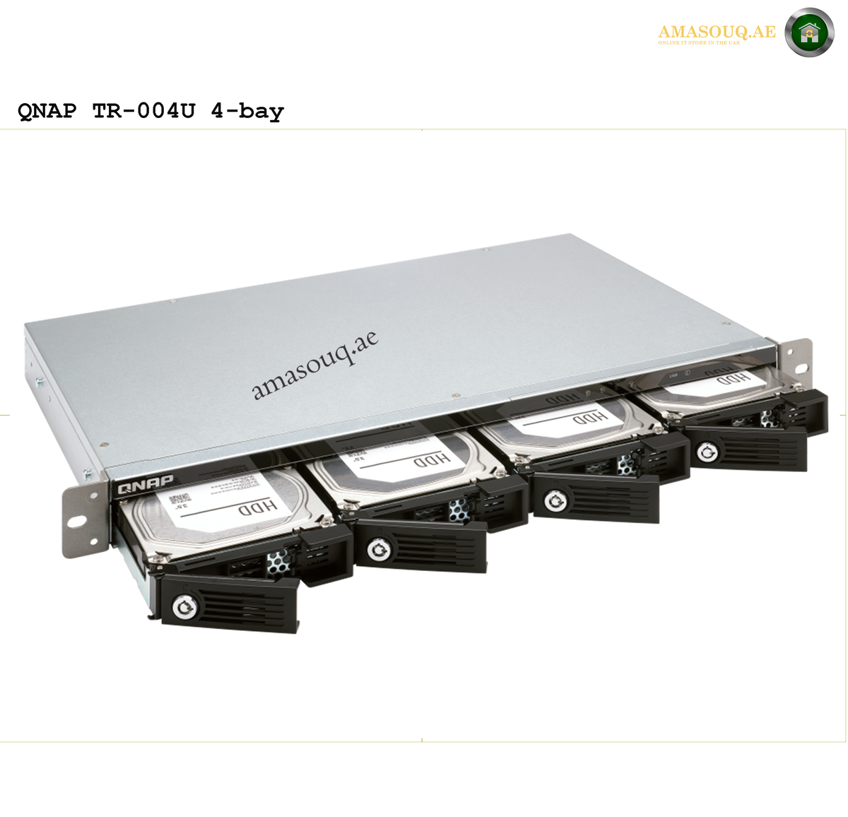 QNAP TR-004U Rear View Rackmount Enclosure | TR-004U. QNAP TR-004U 4-bay storage device with hard drives on a white background