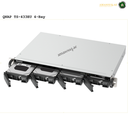 QNAP TS-433eU Front View 4-Bay Rackmount NAS | TS-433eU. QNAP TS-433EU 4-Bay storage device with 'amasouq.ae' branding on a white background