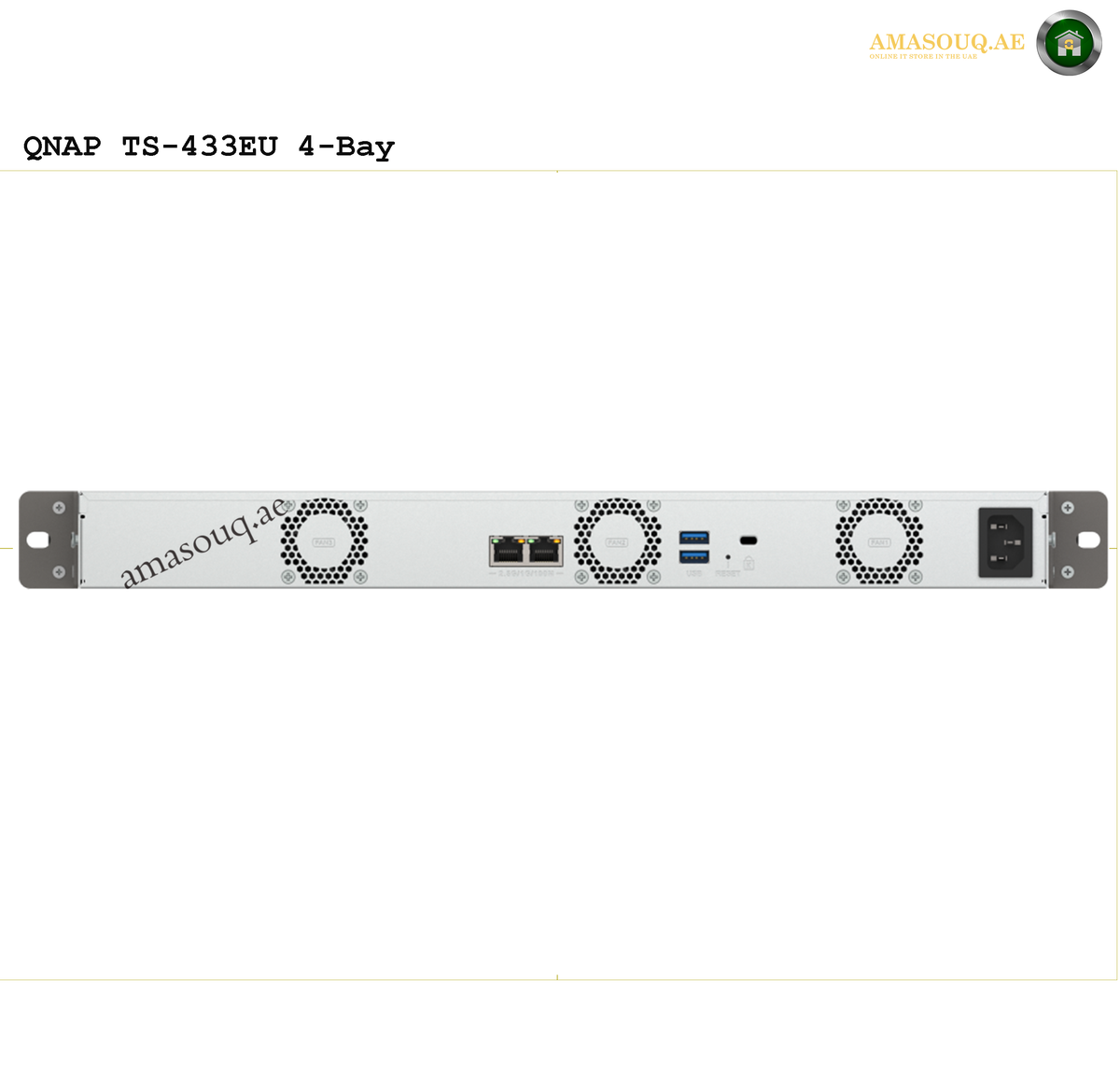 QNAP TS-433eU Rear View Rackmount NAS | TS-433eU. QNAP TS-433EU 4-Bay NAS device on a white background