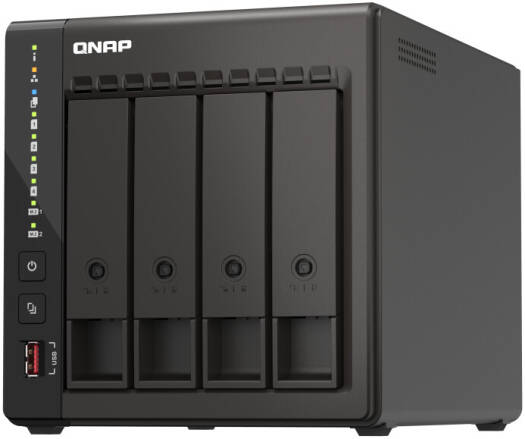 QNAP TS-453E-8G 4-Bay Desktop NAS | TS-453E-8G. QNAP network storage device with four bays on a white background