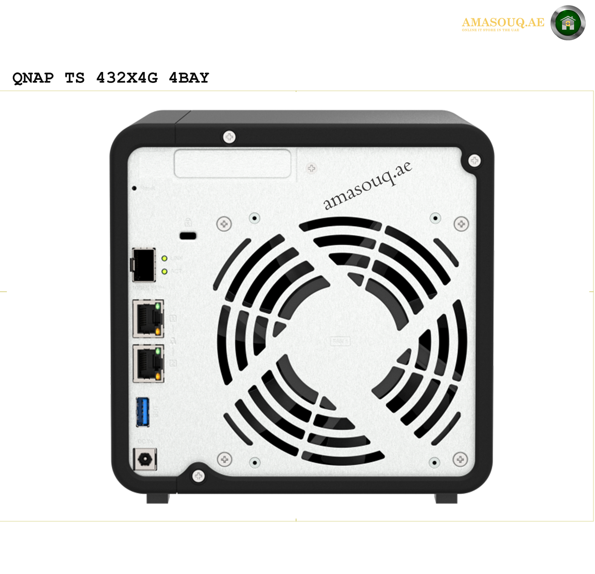 QNAP TS-464-8G 4-Bay NAS Front View | TS-464-8G. QNAP TS-432X4G 4BAY NAS device with a fan on a white background